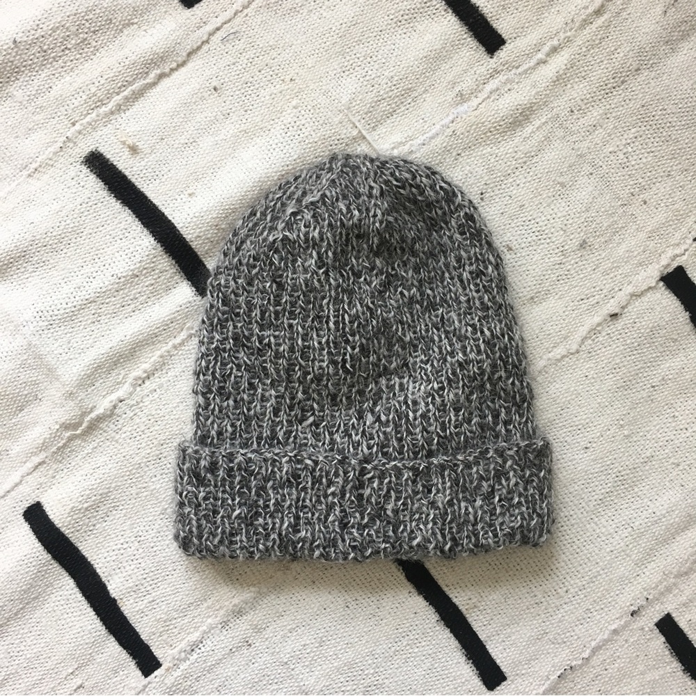 100% Alpaca Ribbed Beanie Hand Knit S M L Unisex Natural Undyed